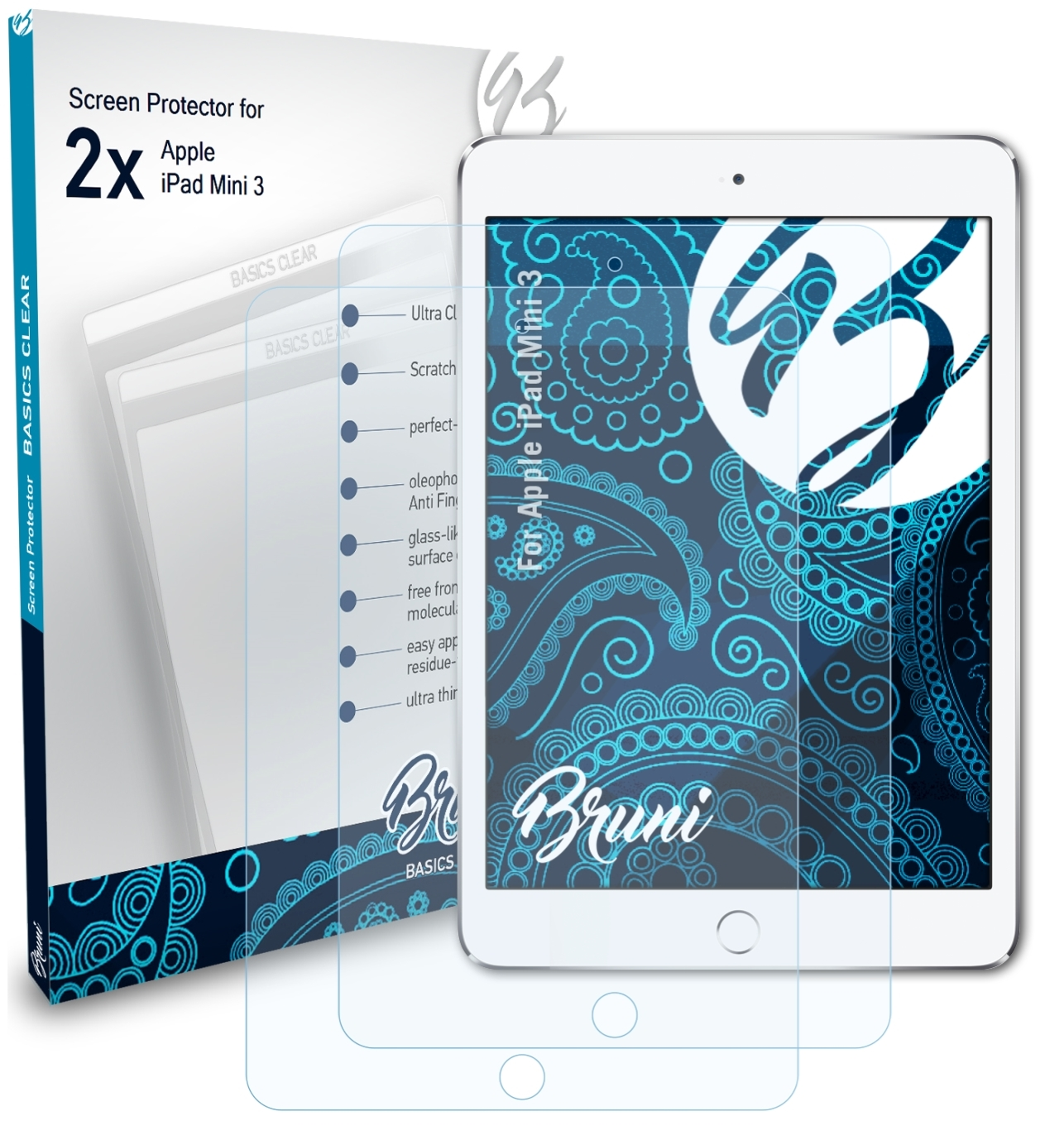 BRUNI 2x Mini Apple Schutzfolie(für Basics-Clear 3) iPad