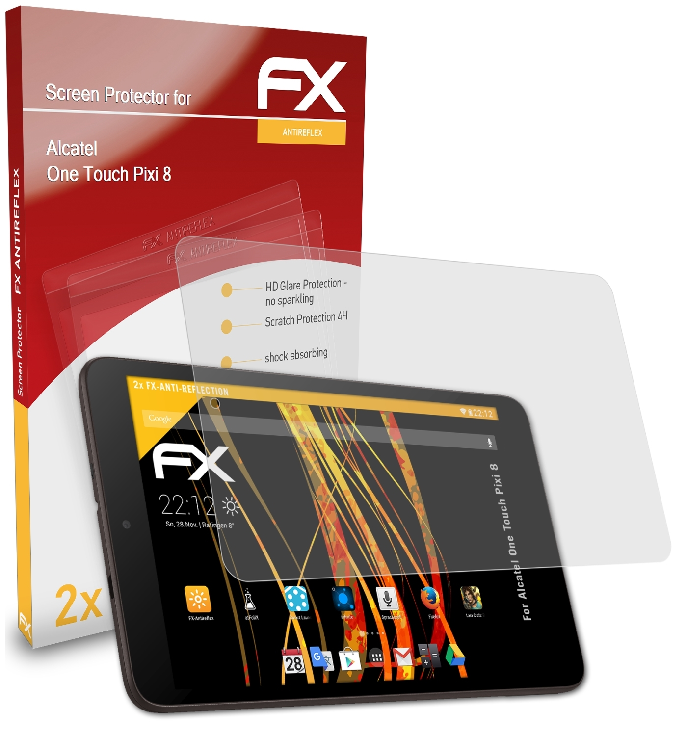 2x FX-Antireflex Alcatel 8) Pixi Touch ATFOLIX Displayschutz(für One