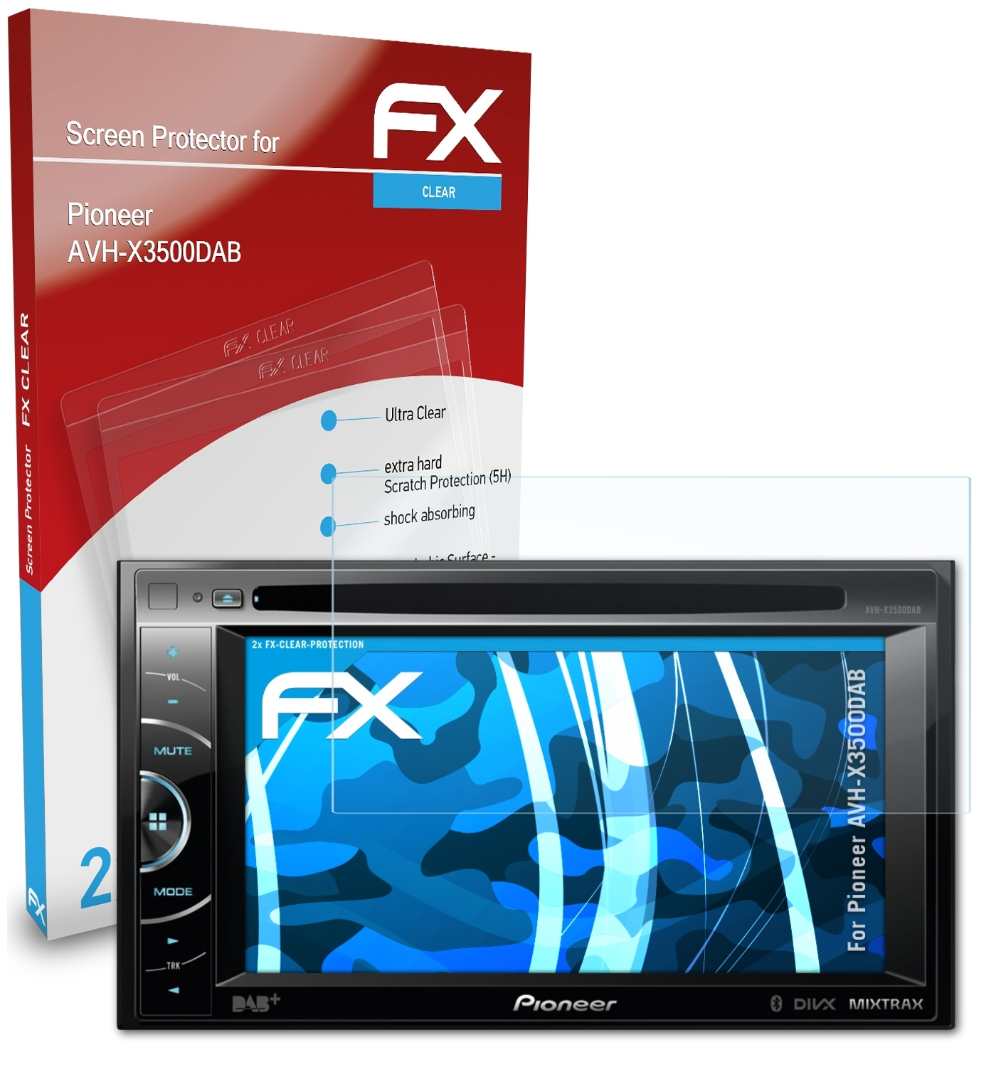 ATFOLIX 2x AVH-X3500DAB) FX-Clear Pioneer Displayschutz(für