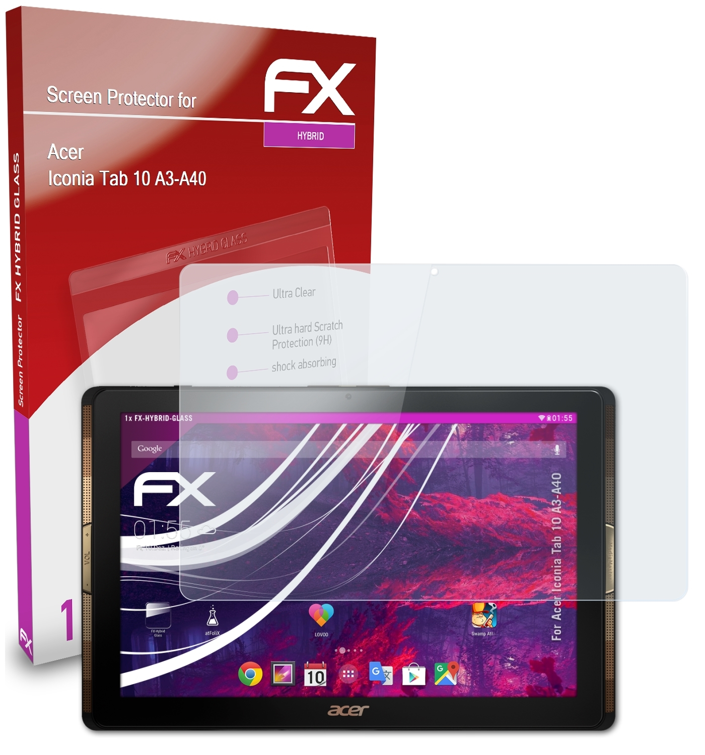 ATFOLIX 10 Schutzglas(für (A3-A40)) Acer FX-Hybrid-Glass Iconia Tab