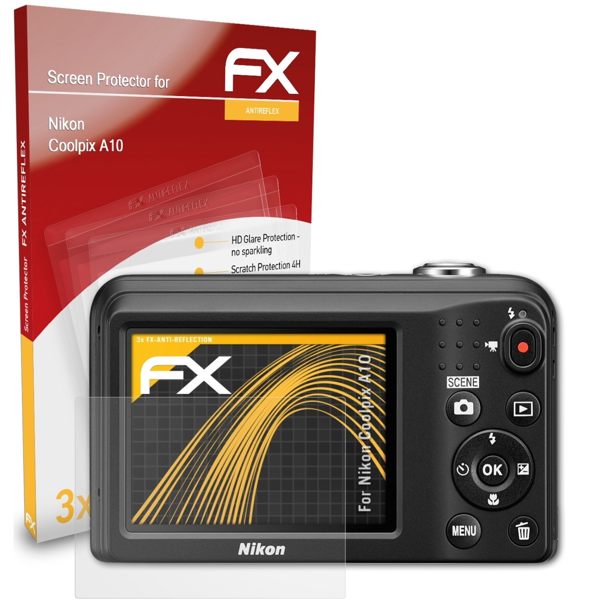 3x A10) Coolpix FX-Antireflex Displayschutz(für Nikon ATFOLIX