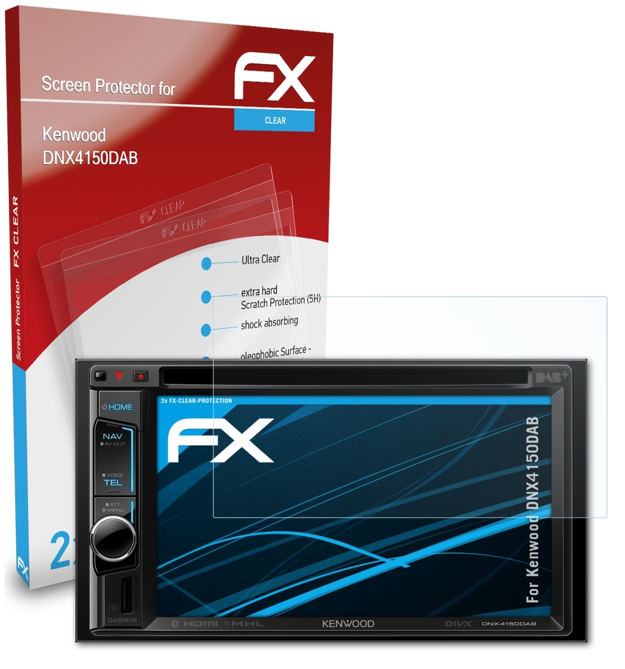 DNX4150DAB) Displayschutz(für 2x ATFOLIX Kenwood FX-Clear