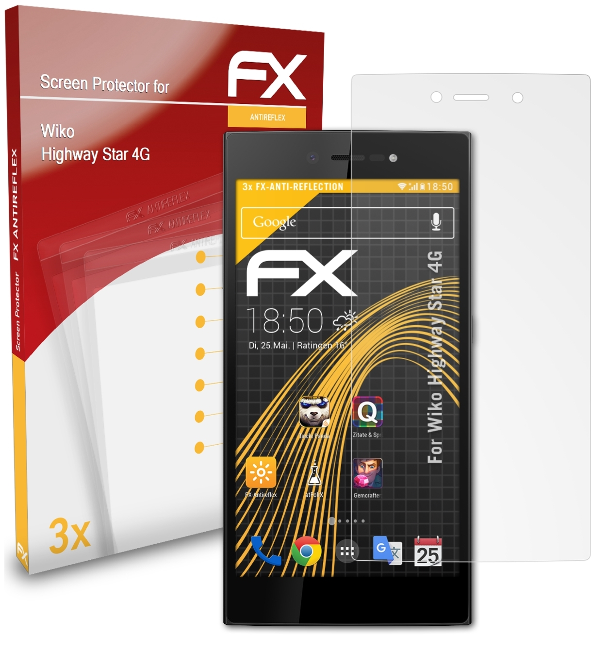ATFOLIX 3x FX-Antireflex Displayschutz(für Wiko 4G) Highway Star