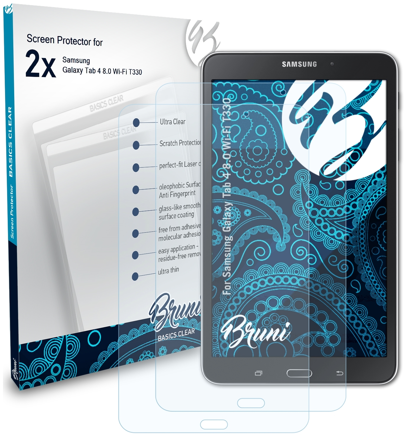 8.0 (Wi-Fi T330)) Galaxy 4 Schutzfolie(für 2x BRUNI Tab Basics-Clear Samsung