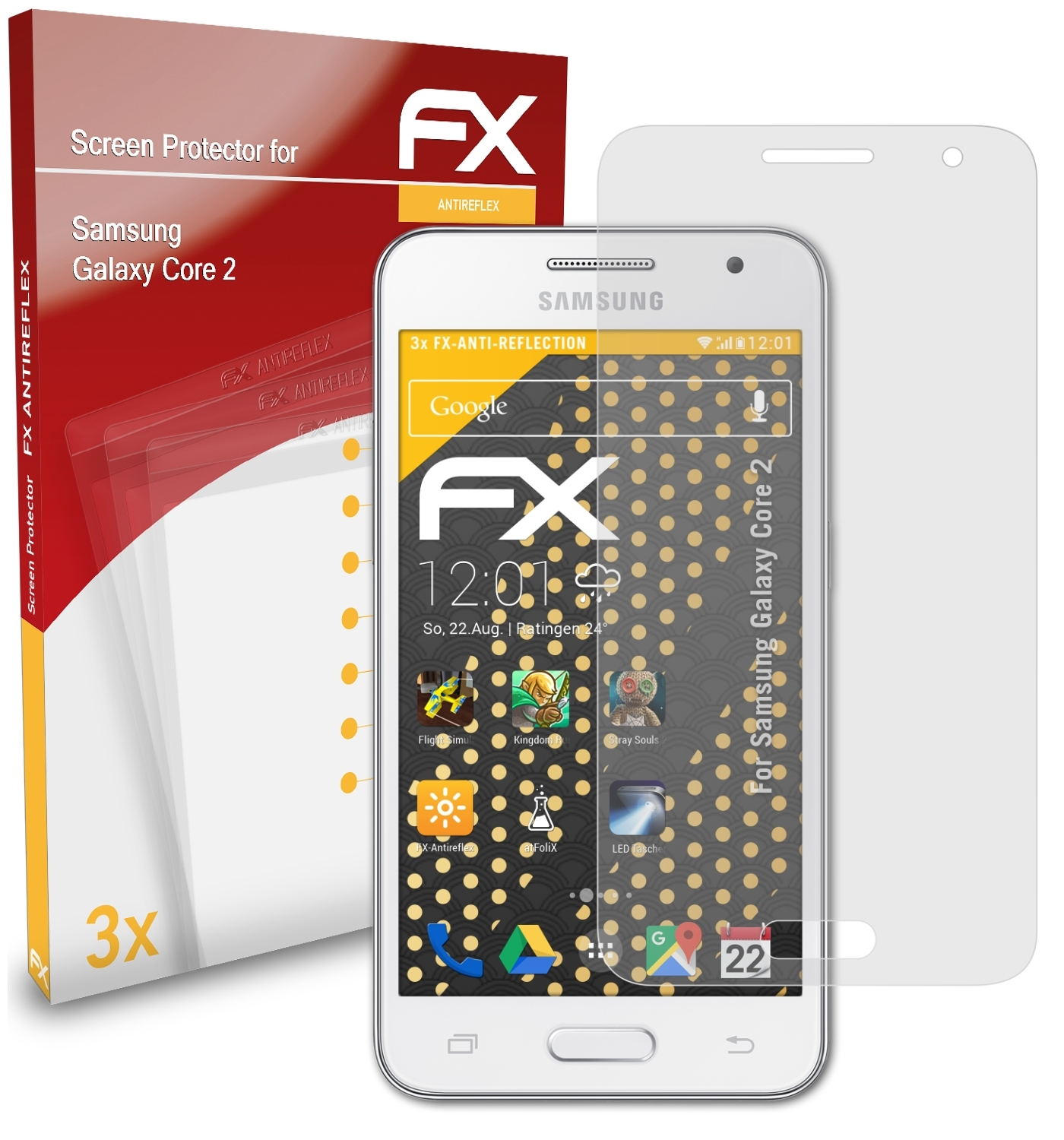 2) Samsung Displayschutz(für 3x ATFOLIX Galaxy FX-Antireflex Core