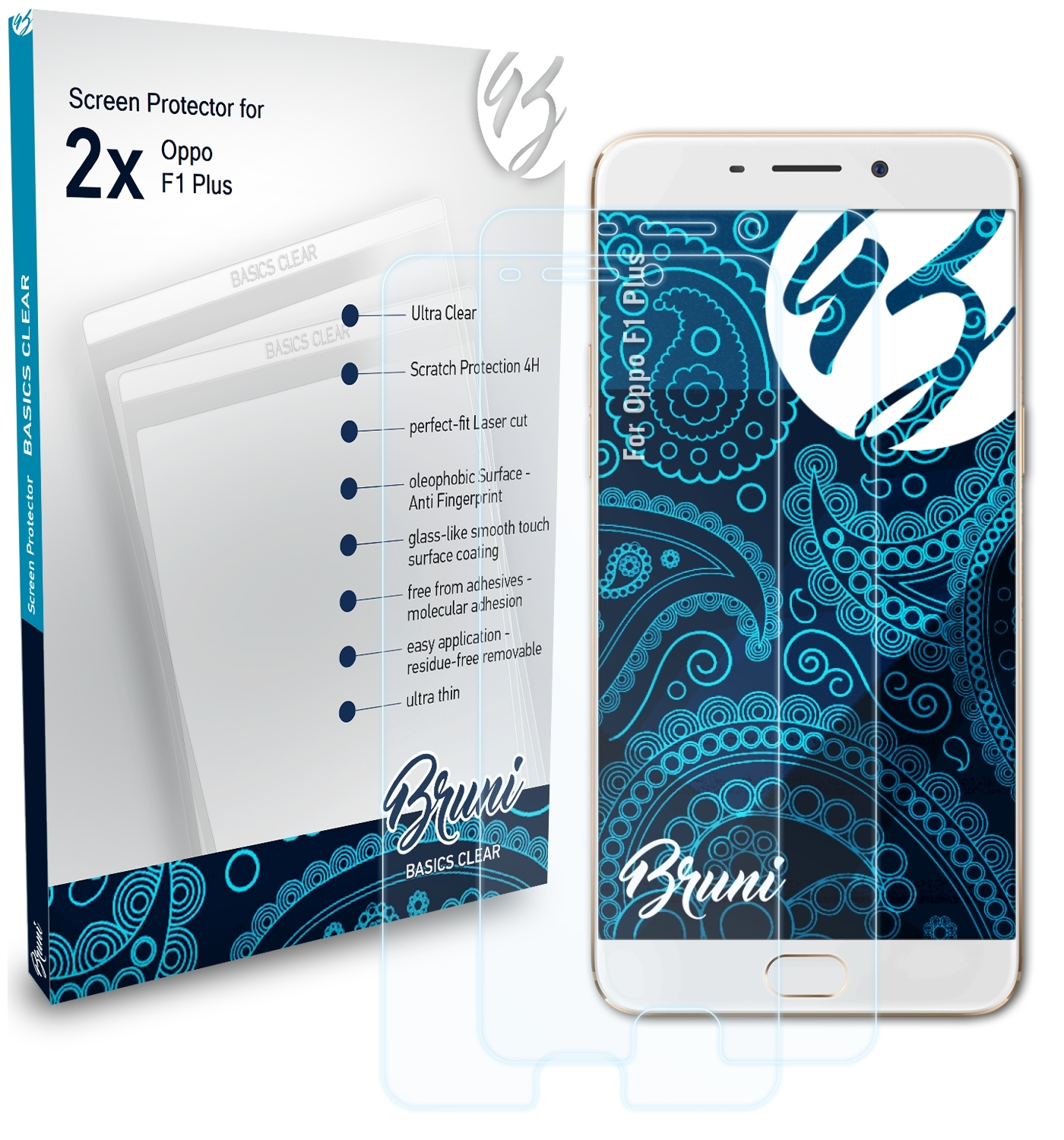 BRUNI 2x Basics-Clear F1 Schutzfolie(für Oppo Plus)