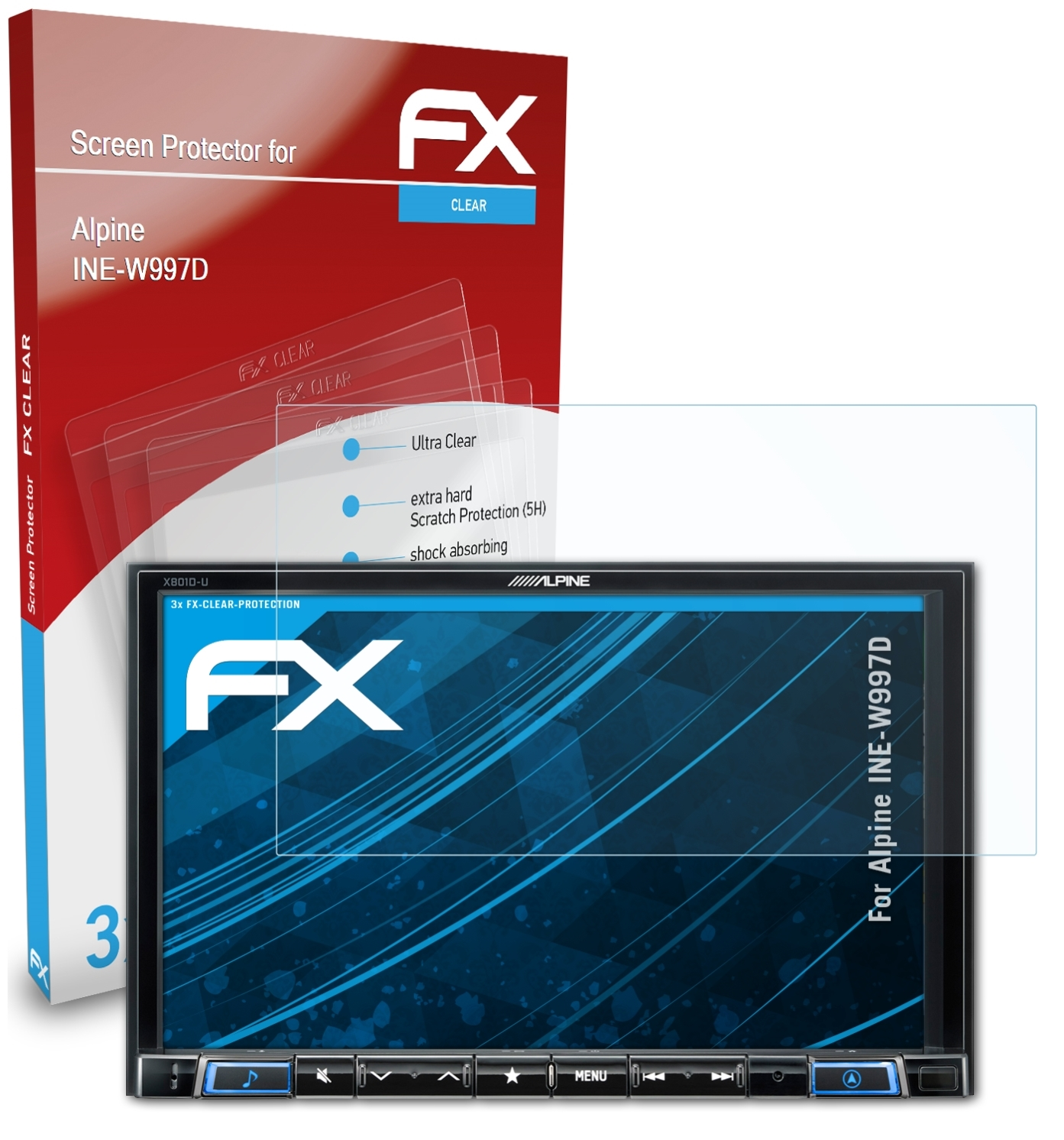 FX-Clear 3x ATFOLIX Alpine INE-W997D) Displayschutz(für