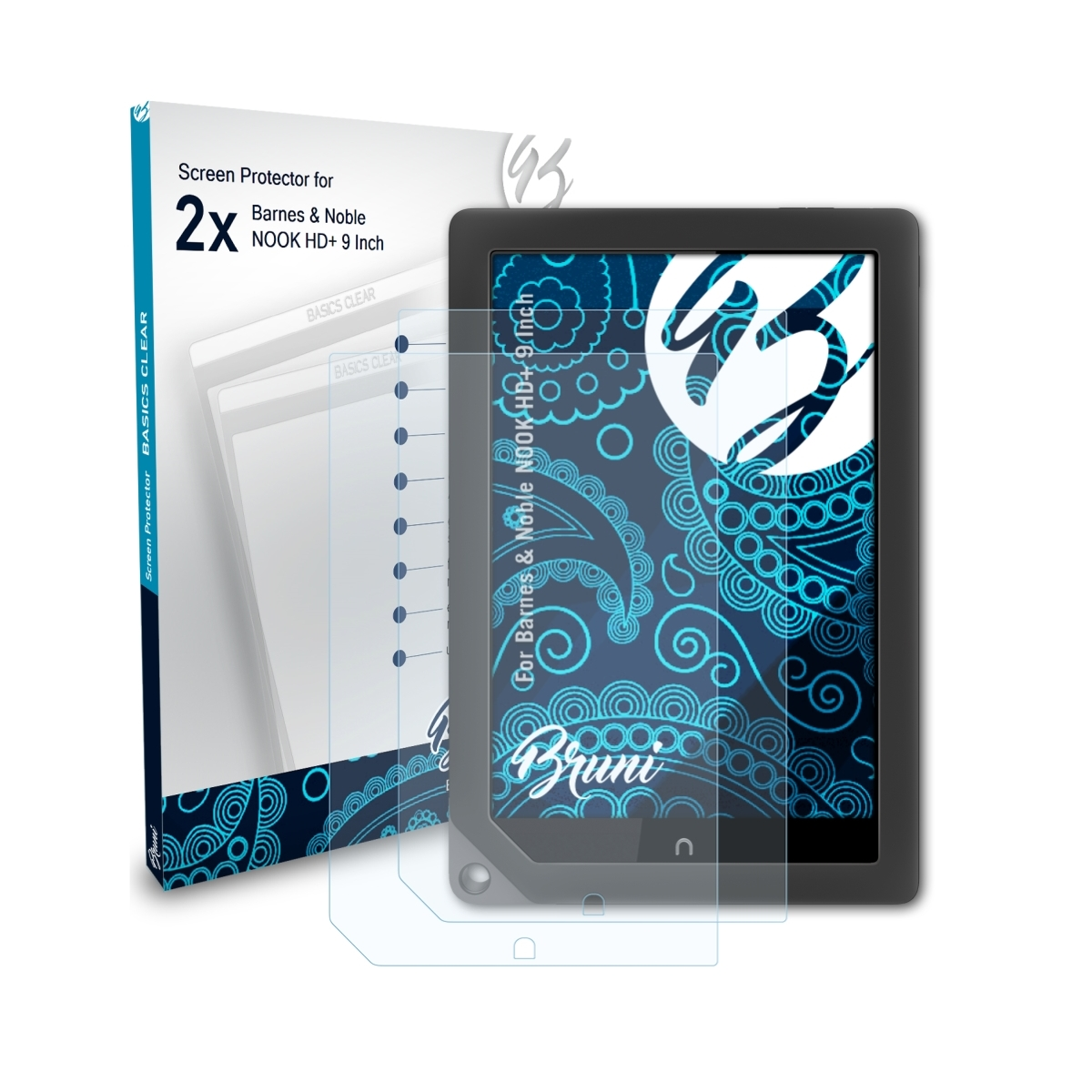 BRUNI 2x Basics-Clear Schutzfolie(für & 9 HD+ NOOK Barnes Noble Inch)