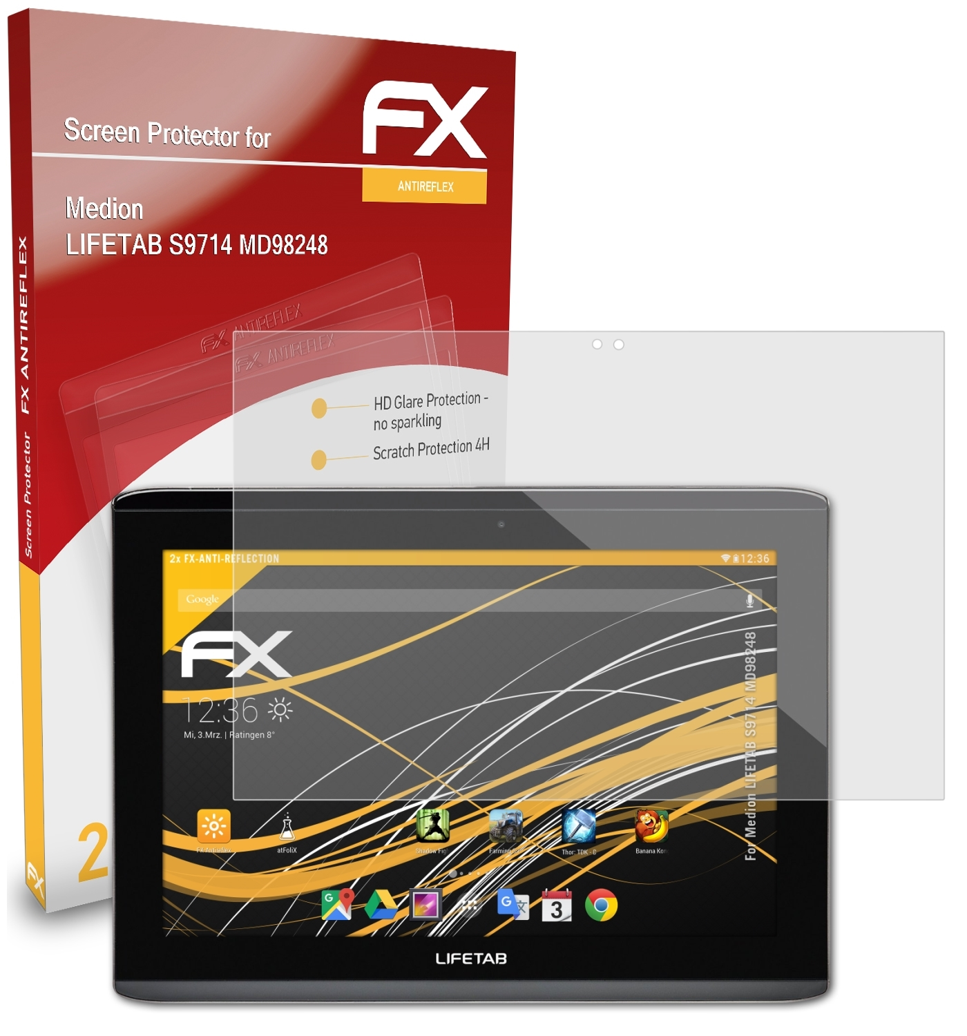 ATFOLIX 2x S9714 Medion FX-Antireflex Displayschutz(für LIFETAB (MD98248))