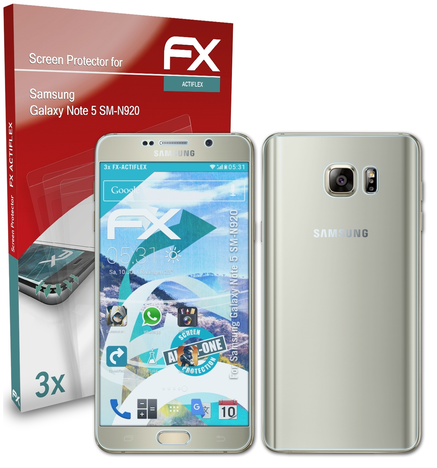 Samsung Displayschutz(für ATFOLIX Galaxy (SM-N920)) 3x 5 FX-ActiFleX Note
