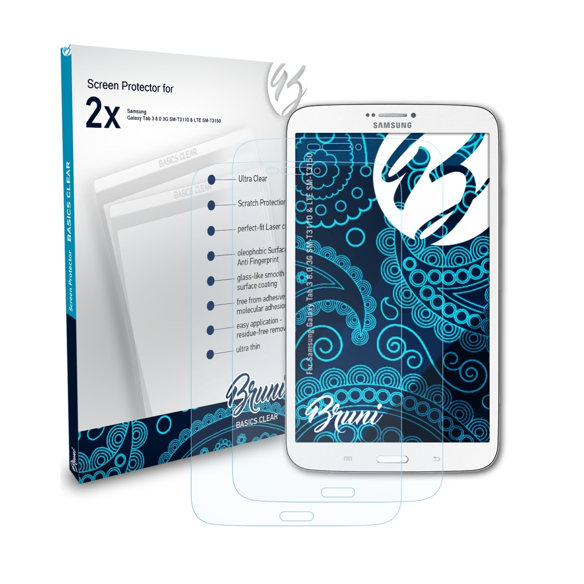 BRUNI 2x Basics-Clear LTE 8.0 SM-T3150)) Samsung 3 Schutzfolie(für & Galaxy SM-T3110 (3G Tab