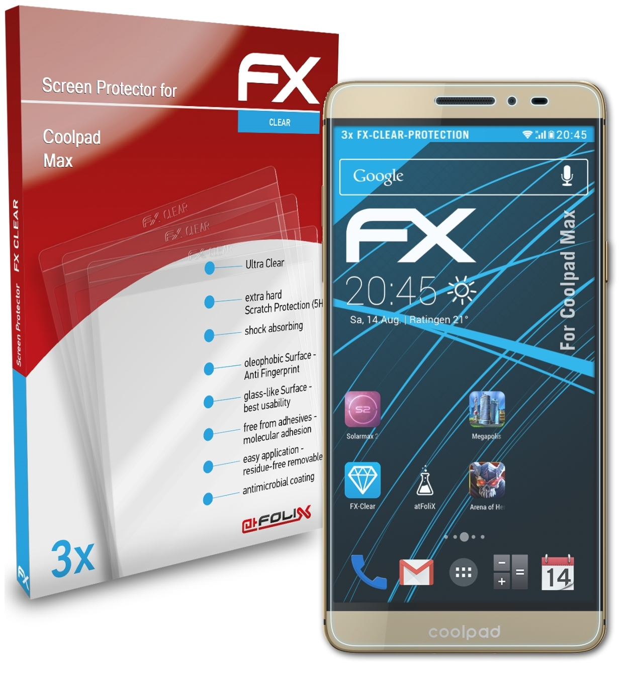 Coolpad 3x ATFOLIX Displayschutz(für Max) FX-Clear