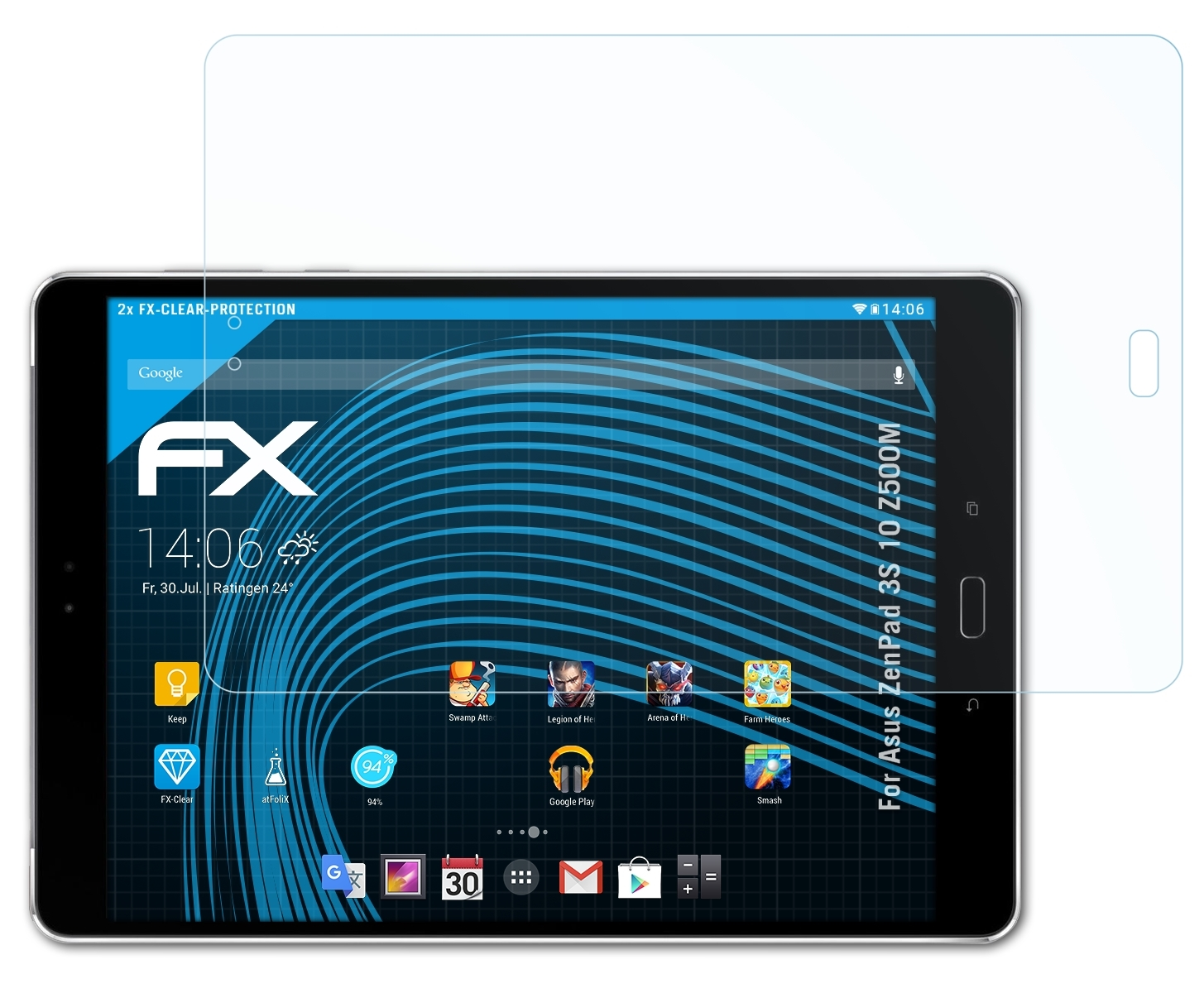 2x ZenPad FX-Clear Displayschutz(für 3S Asus ATFOLIX (Z500M)) 10