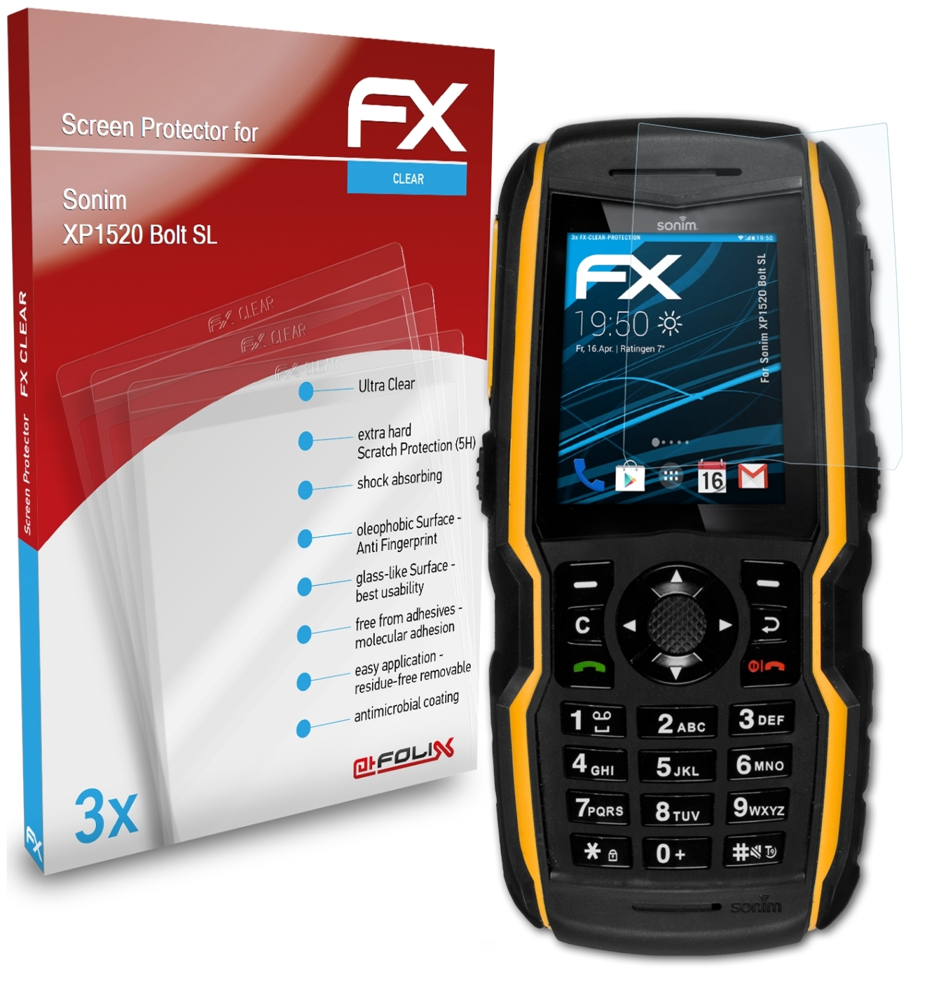 ATFOLIX 3x FX-Clear Displayschutz(für Sonim SL) Bolt XP1520