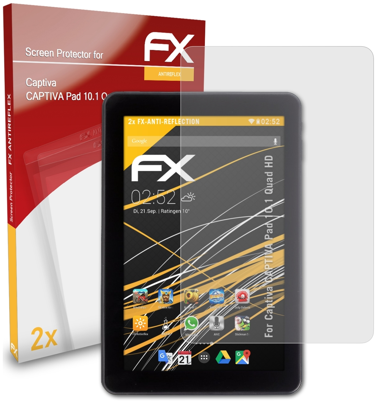 2x ATFOLIX FX-Antireflex 10.1 Displayschutz(für Pad Captiva CAPTIVA Quad HD)