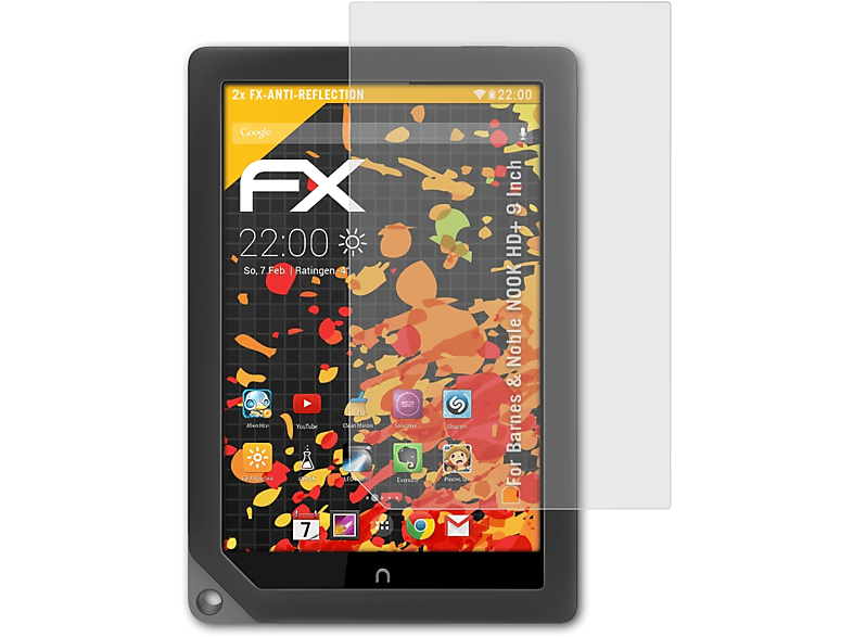 ATFOLIX 2x FX-Antireflex NOOK Displayschutz(für & HD+ Noble 9 Barnes Inch)