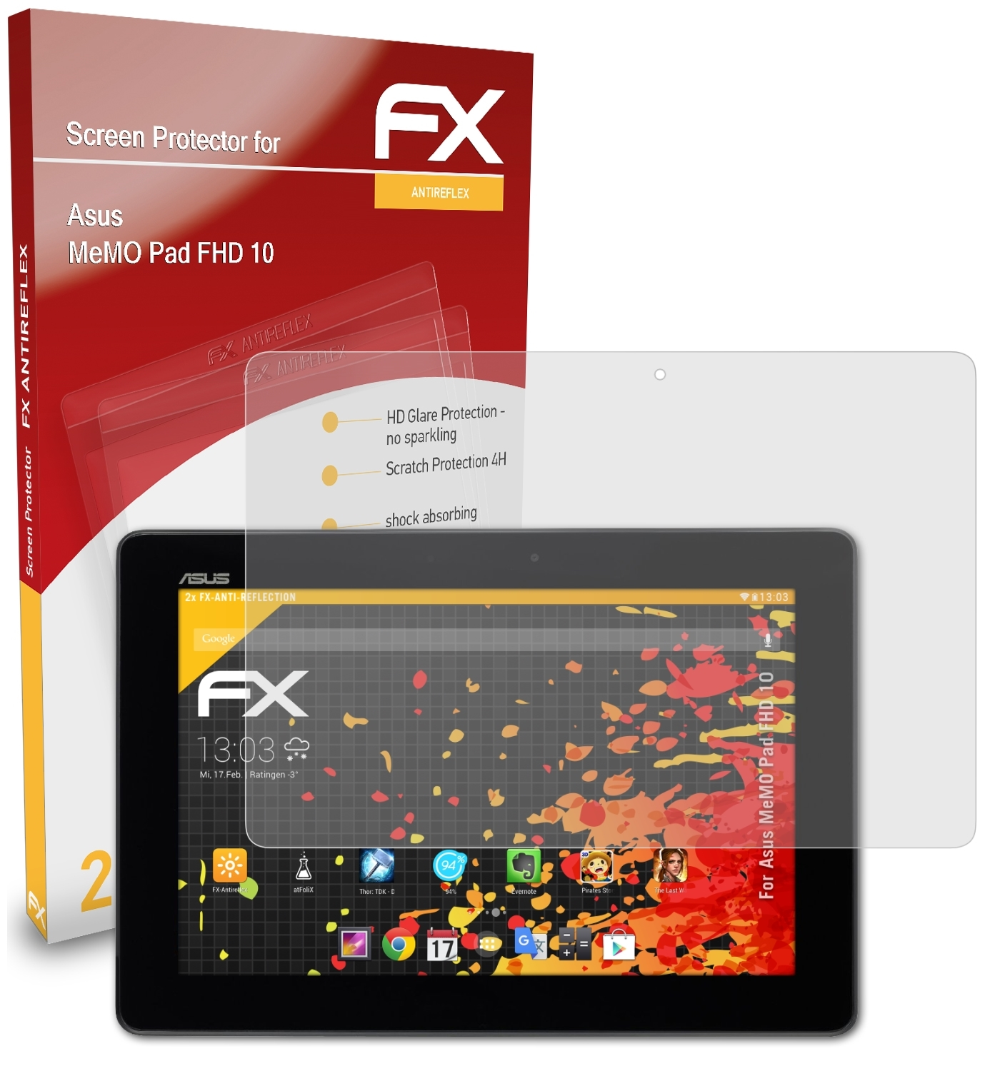 ATFOLIX Displayschutz(für Pad Asus 2x FX-Antireflex MeMO FHD 10)
