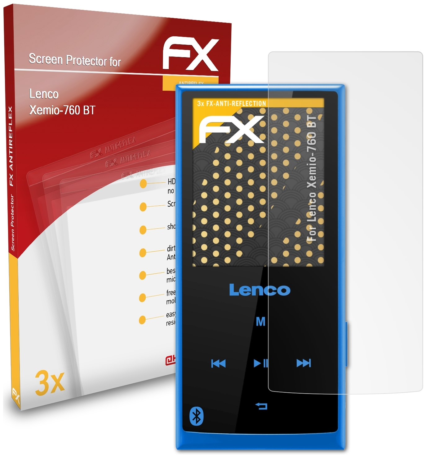 ATFOLIX Displayschutz(für Lenco 3x FX-Antireflex BT) Xemio-760