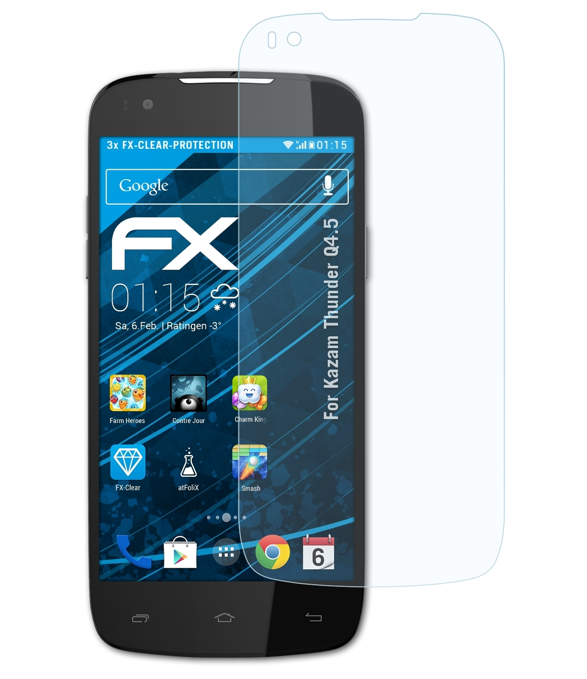 ATFOLIX 3x FX-Clear Displayschutz(für Kazam Q4.5) Thunder