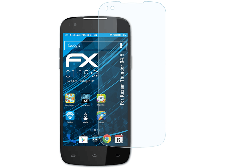 ATFOLIX 3x FX-Clear Displayschutz(für Kazam Thunder Q4.5)