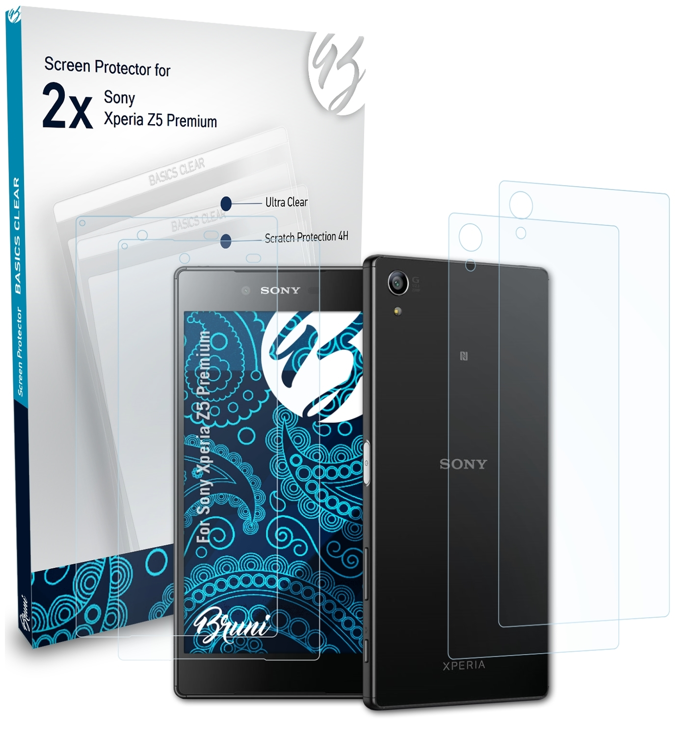 BRUNI 2x Basics-Clear Schutzfolie(für Sony Xperia Z5 Premium)