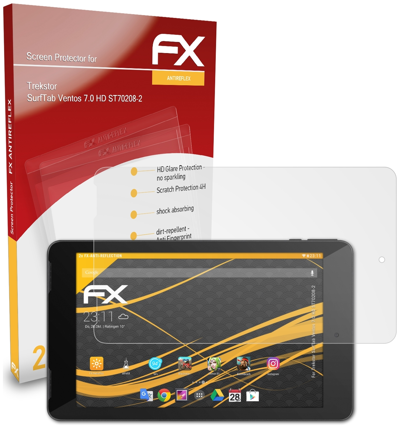 ATFOLIX 2x FX-Antireflex Displayschutz(für Trekstor HD Ventos 7.0 (ST70208-2)) SurfTab