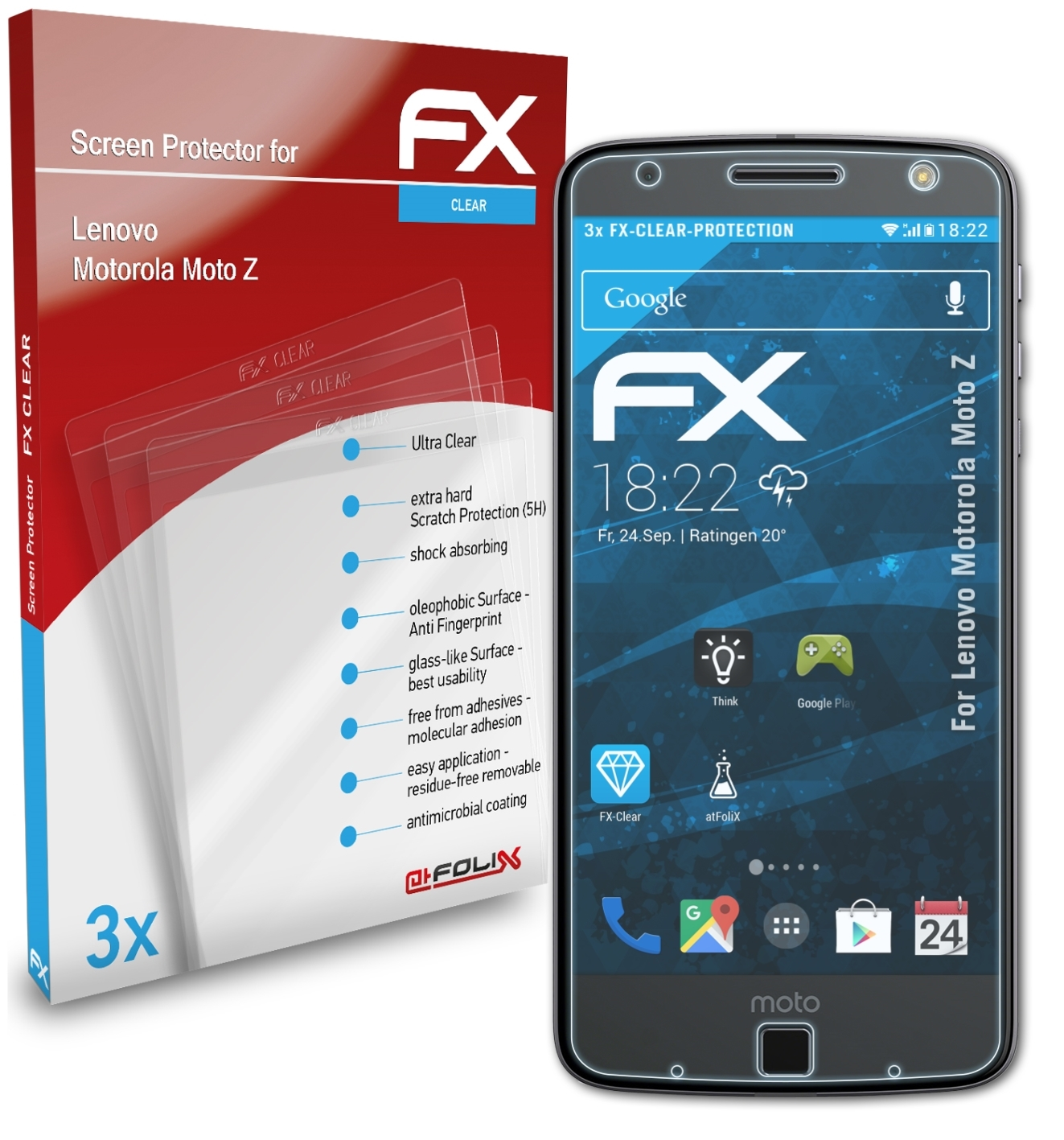 Motorola Z) 3x FX-Clear Moto Displayschutz(für ATFOLIX Lenovo