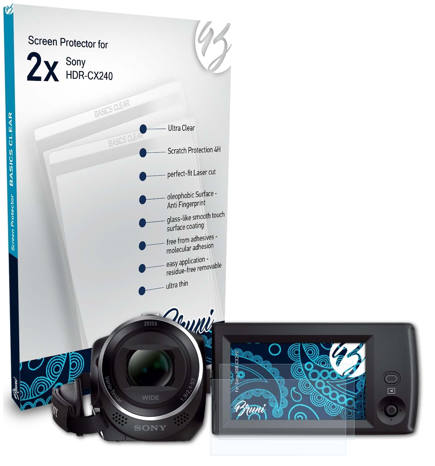 BRUNI 2x HDR-CX240) Schutzfolie(für Basics-Clear Sony