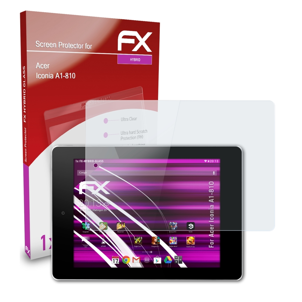 A1-810) FX-Hybrid-Glass Iconia Acer Schutzglas(für ATFOLIX