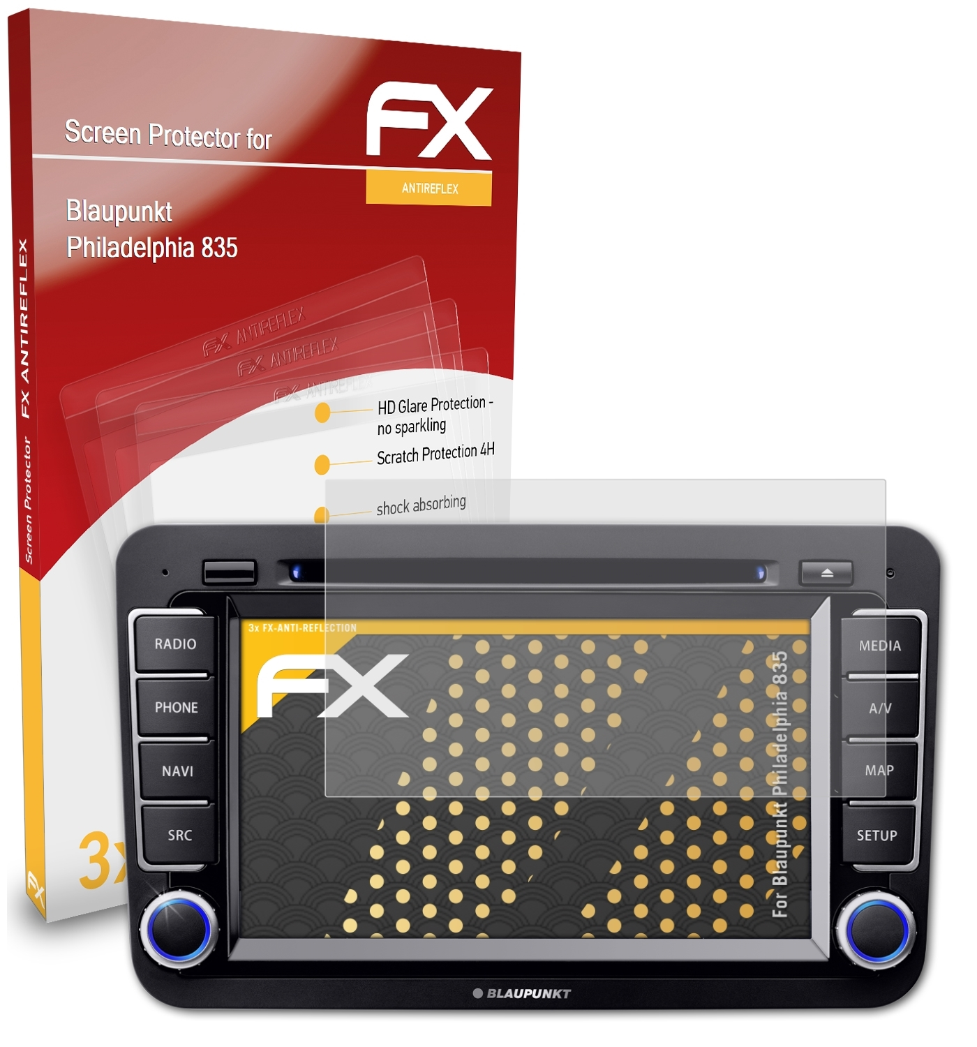 3x Philadelphia Blaupunkt 835) FX-Antireflex ATFOLIX Displayschutz(für