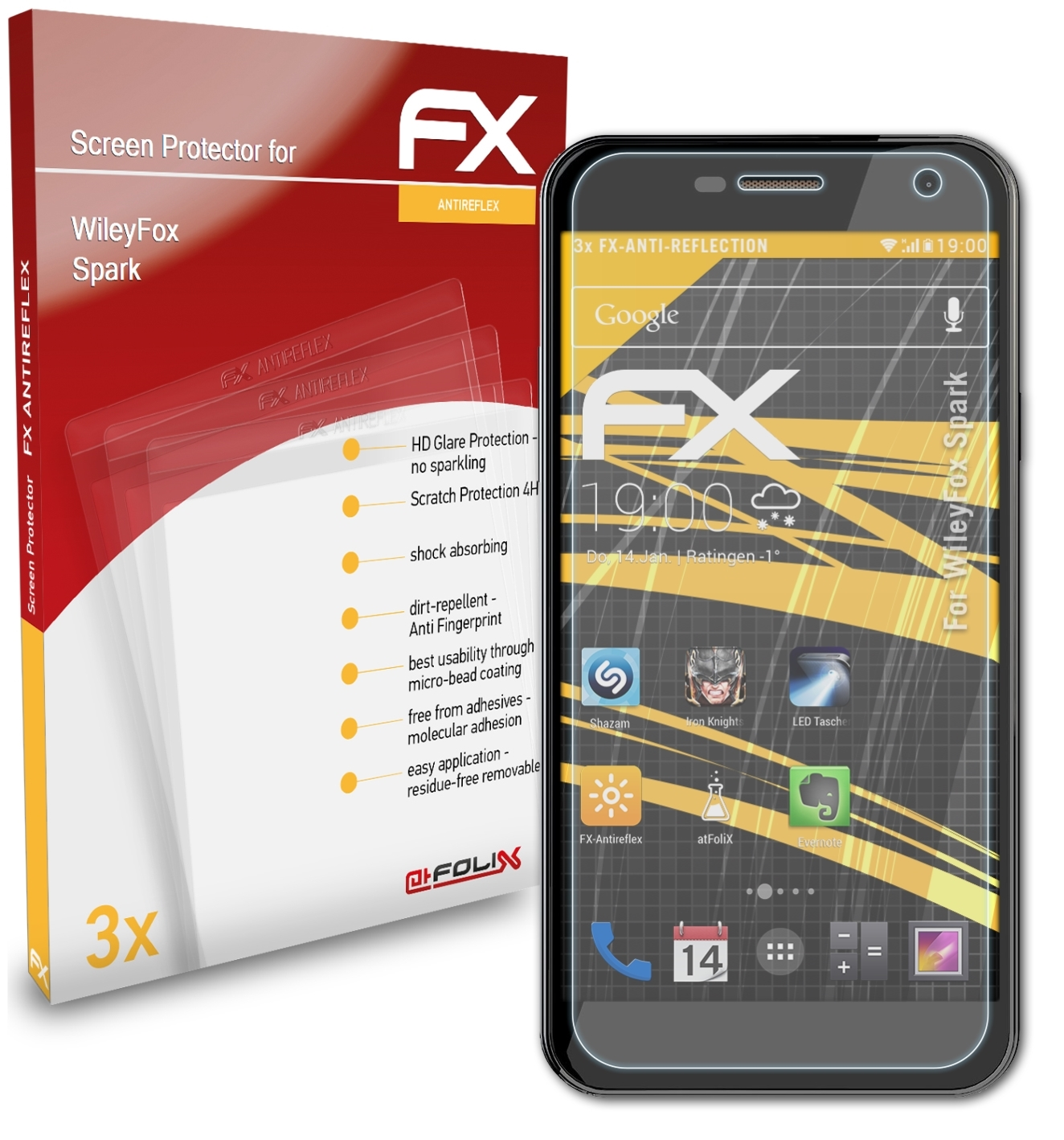 ATFOLIX 3x FX-Antireflex Displayschutz(für WileyFox Spark)
