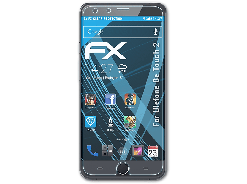 ATFOLIX 3x FX-Clear Displayschutz(für Ulefone Be Touch 2)