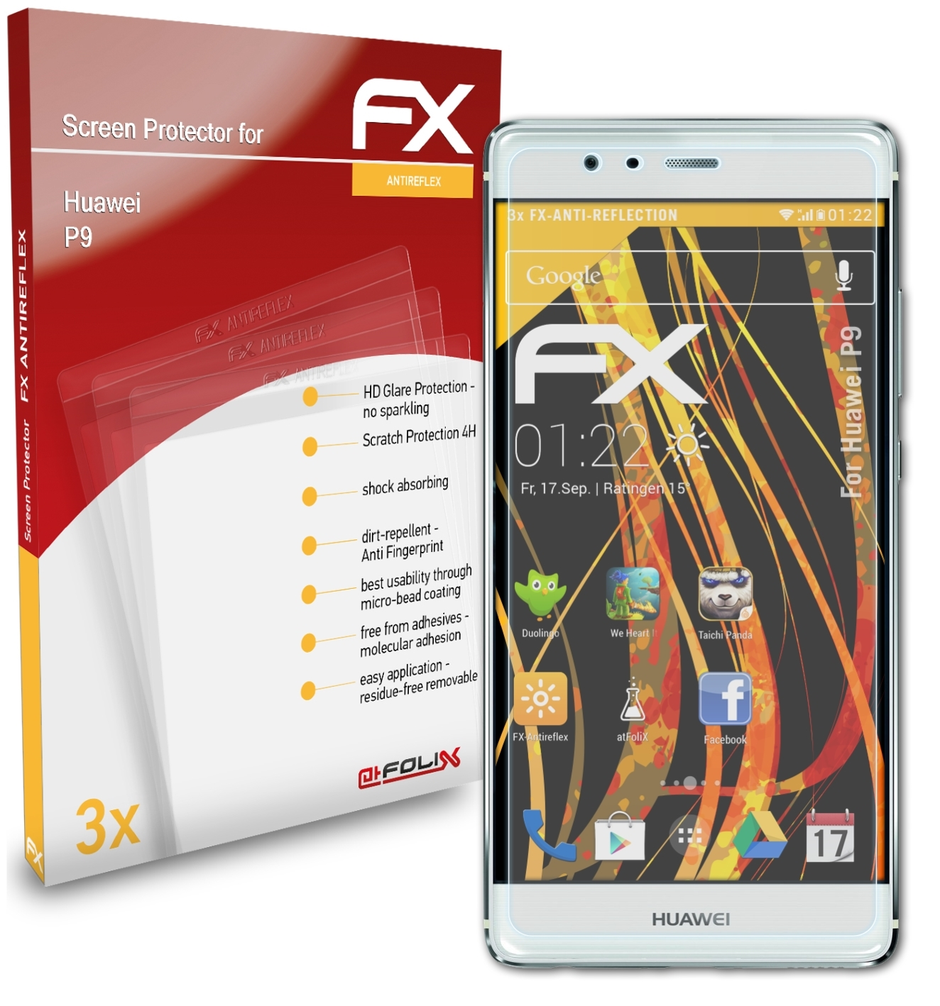 Displayschutz(für FX-Antireflex ATFOLIX P9) Huawei 3x