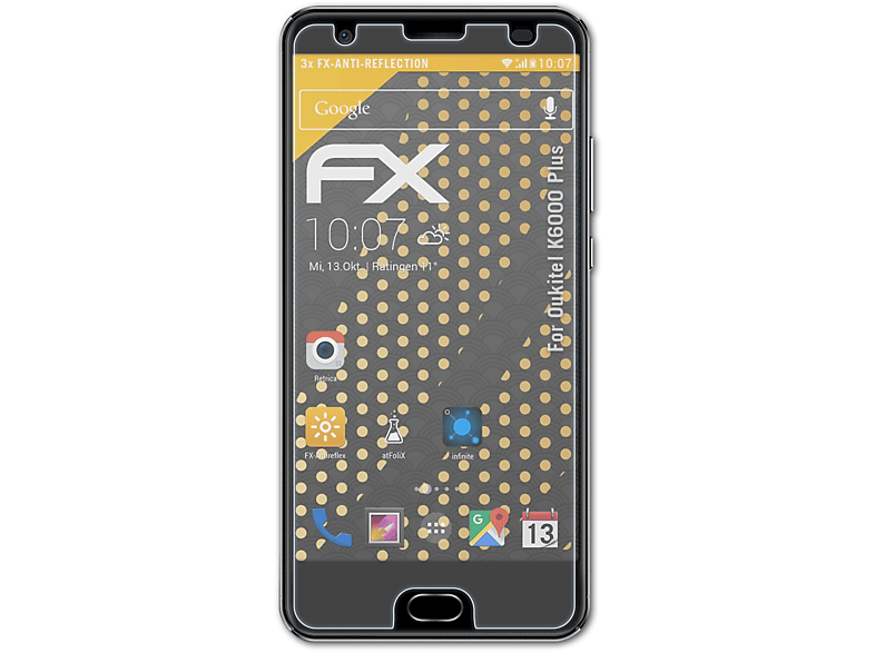 ATFOLIX 3x FX-Antireflex Displayschutz(für Oukitel K6000 Plus)