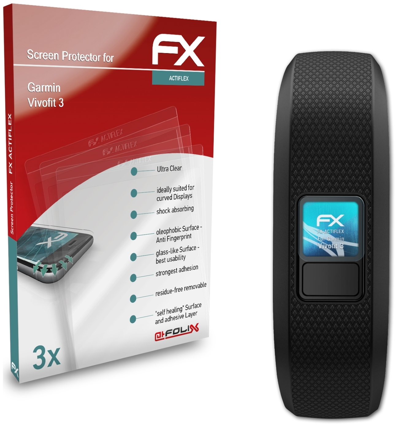 ATFOLIX 3x FX-ActiFleX Vivofit Displayschutz(für 3) Garmin