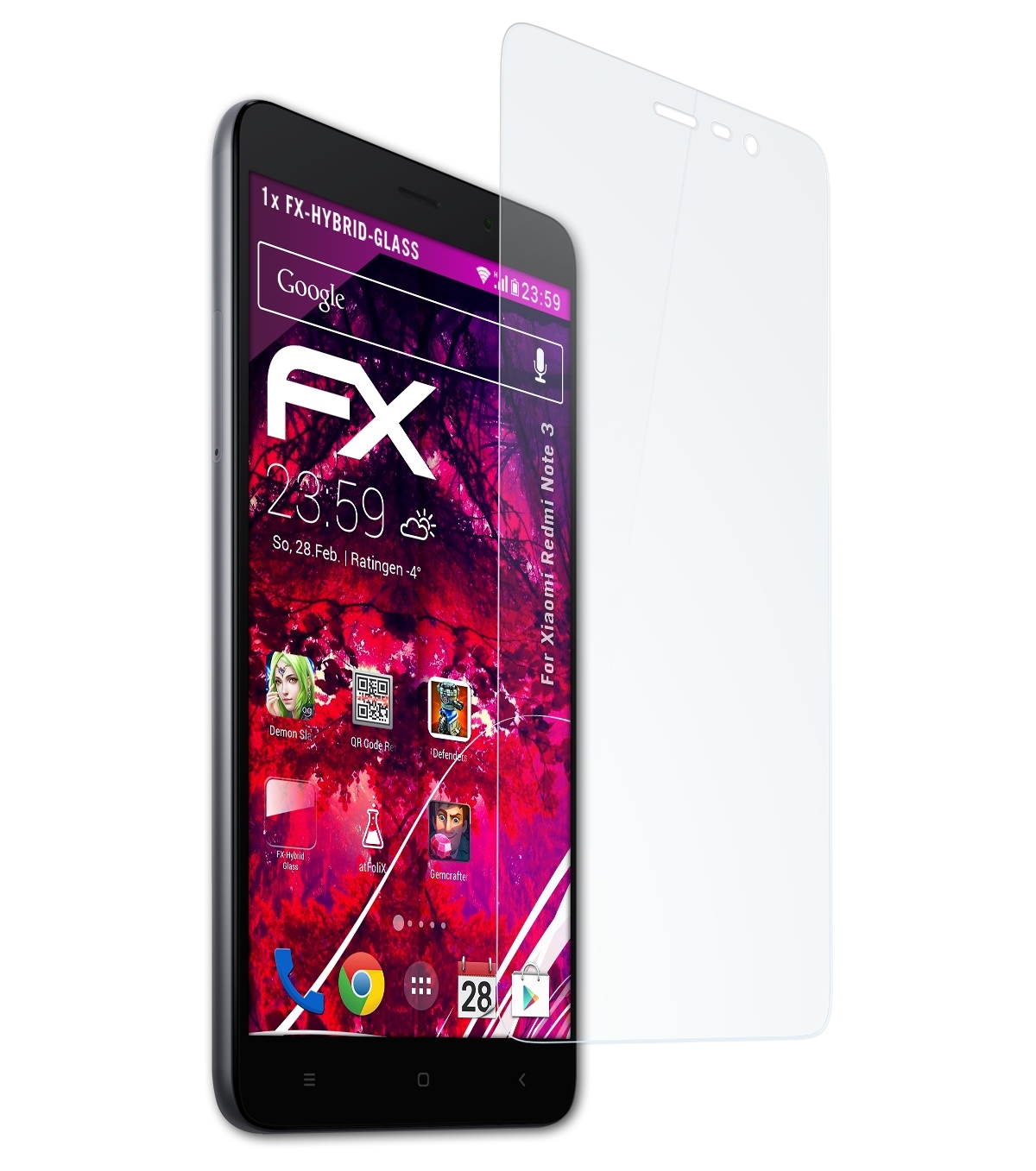 ATFOLIX FX-Hybrid-Glass Schutzglas(für Xiaomi Redmi 3) Note