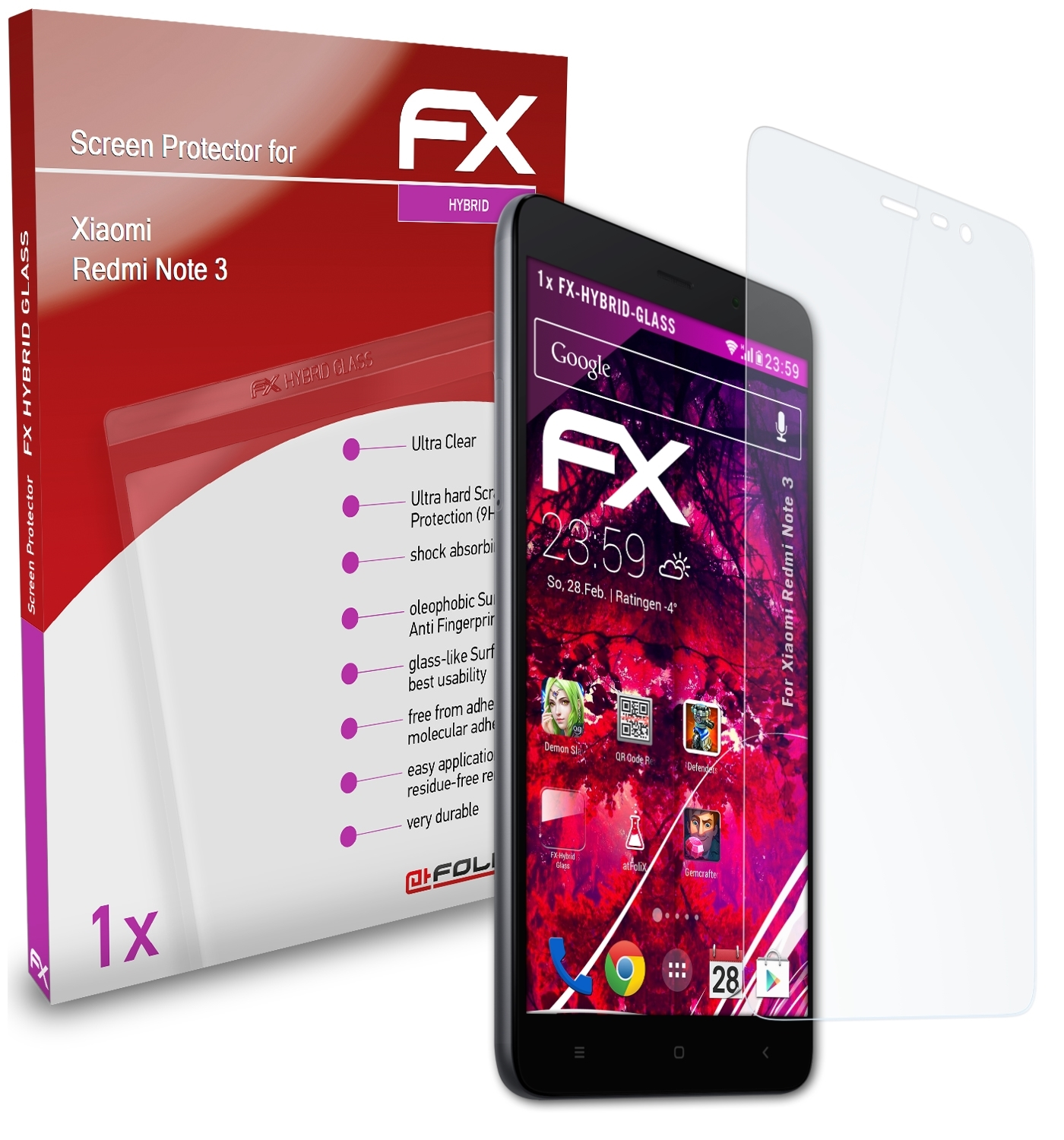 Note ATFOLIX 3) Schutzglas(für FX-Hybrid-Glass Redmi Xiaomi