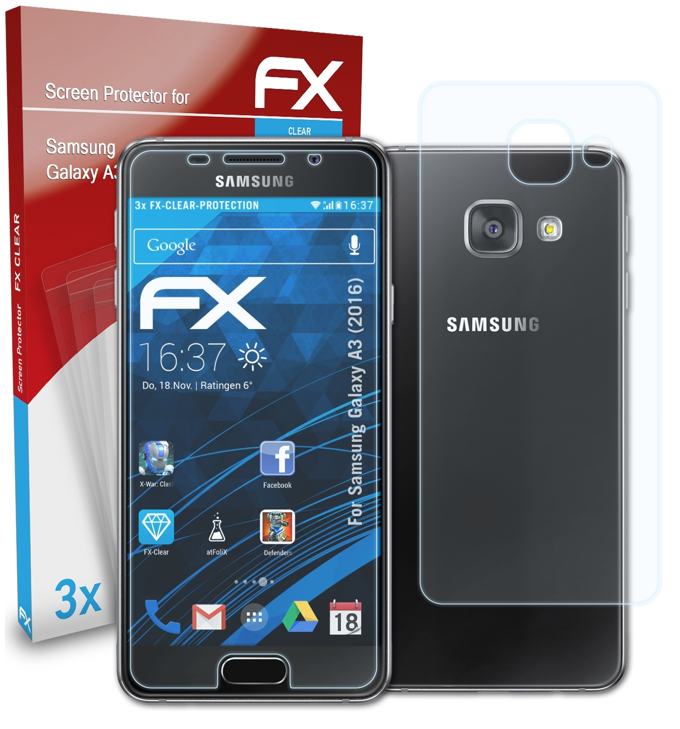 ATFOLIX 3x FX-Clear Displayschutz(für Samsung Galaxy (2016)) A3
