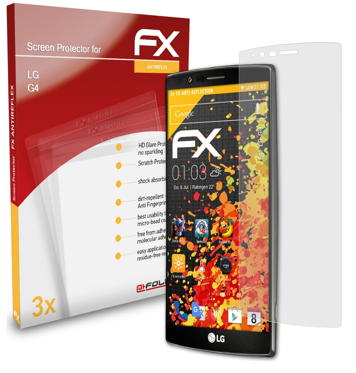 ATFOLIX Displayschutz(für 3x LG G4) FX-Antireflex