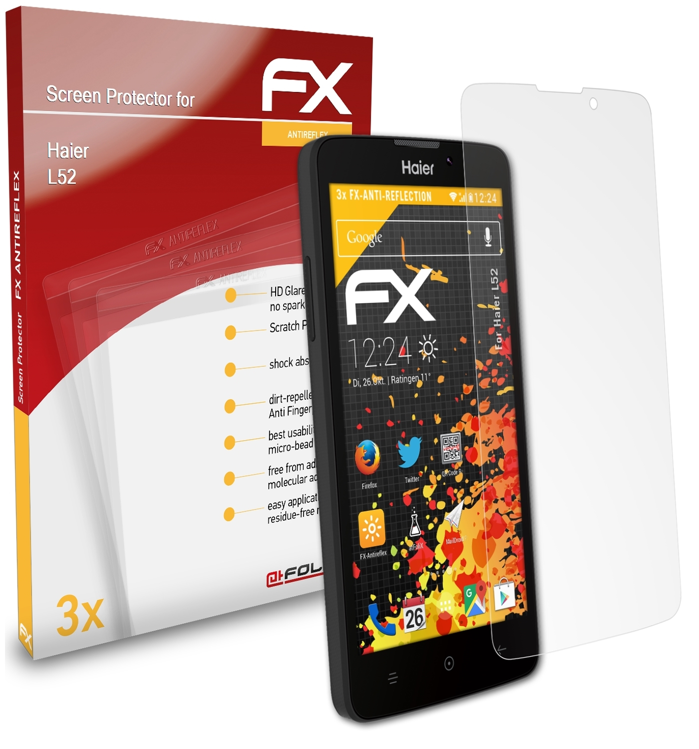 3x FX-Antireflex Haier Displayschutz(für ATFOLIX L52)