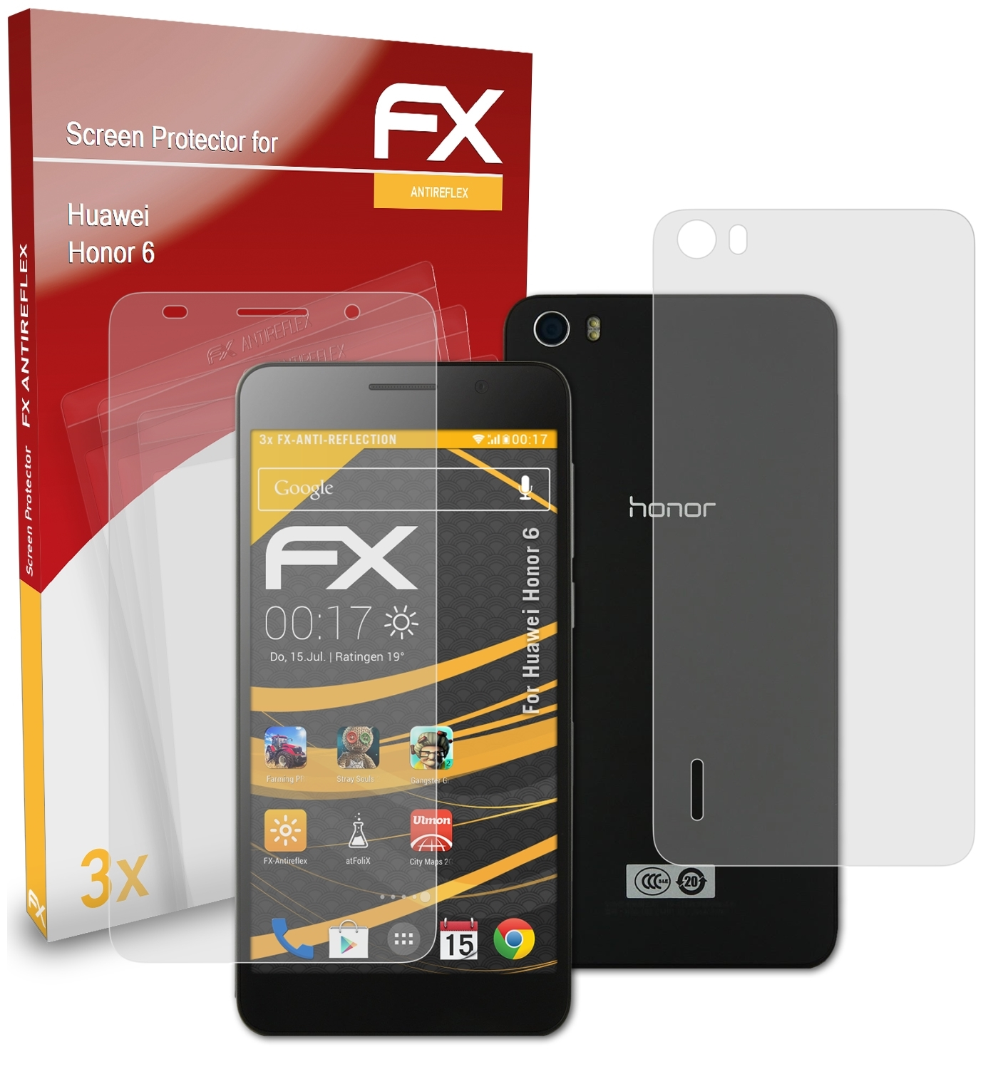 ATFOLIX 3x Displayschutz(für Huawei FX-Antireflex Honor 6)
