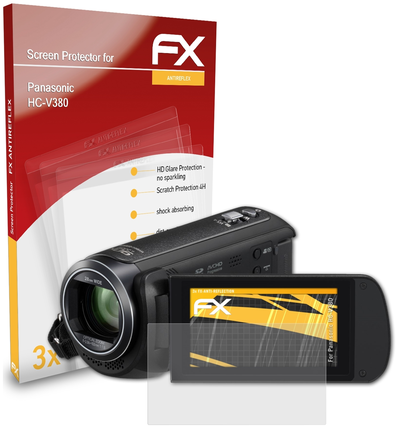 ATFOLIX 3x FX-Antireflex HC-V380) Displayschutz(für Panasonic