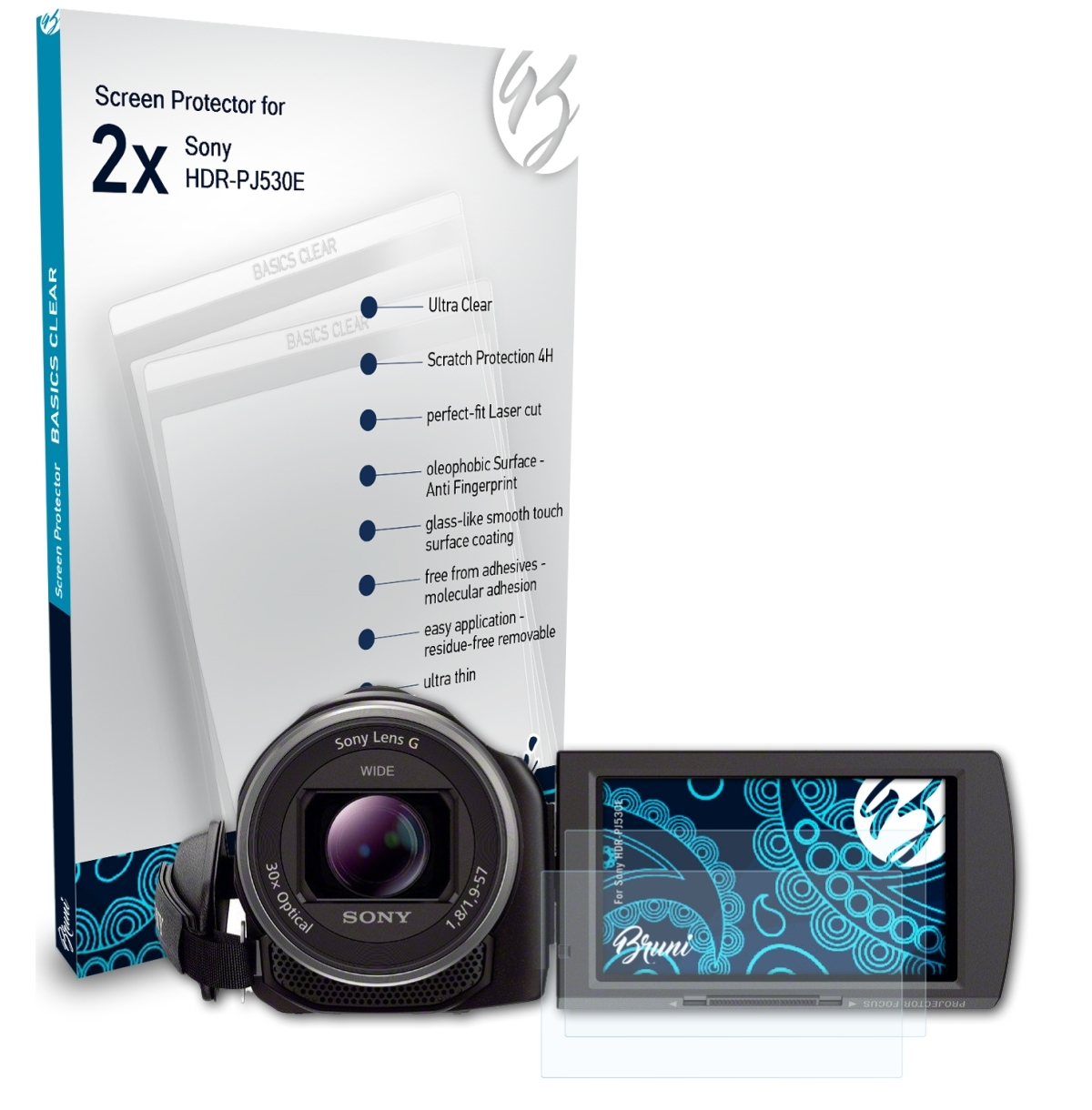 2x HDR-PJ530E) Basics-Clear Sony BRUNI Schutzfolie(für