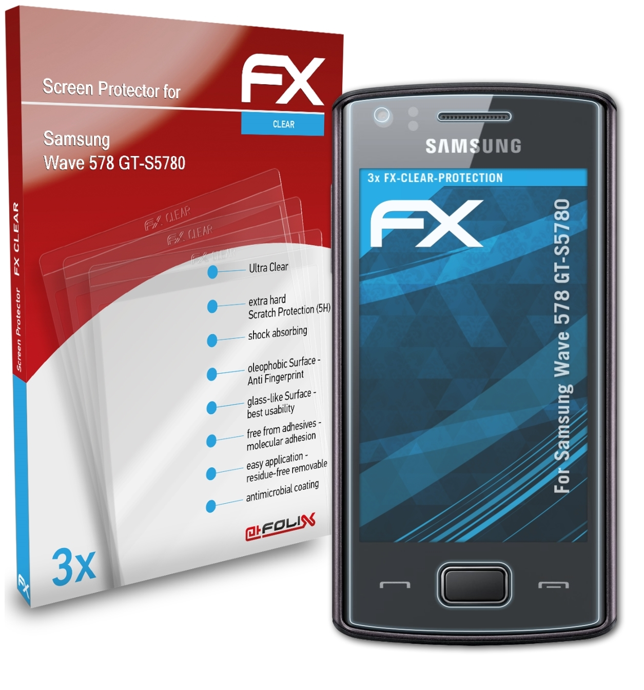 ATFOLIX 3x FX-Clear Displayschutz(für Samsung (GT-S5780)) 578 Wave