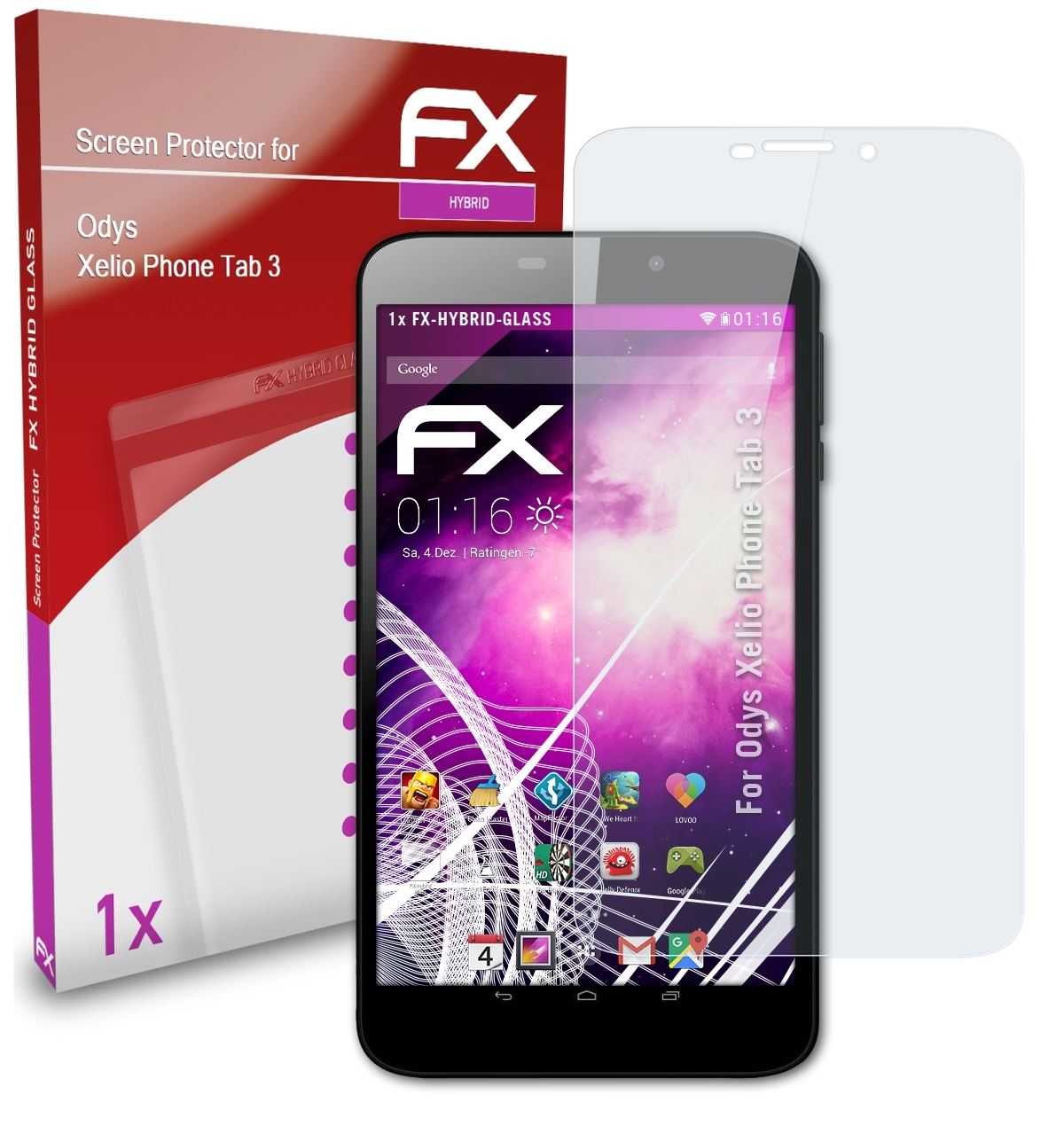 ATFOLIX FX-Hybrid-Glass Odys Xelio Tab Schutzglas(für 3) Phone