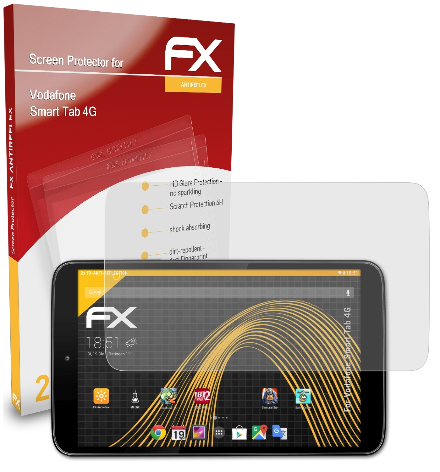 ATFOLIX Tab 2x Displayschutz(für Vodafone 4G) FX-Antireflex Smart