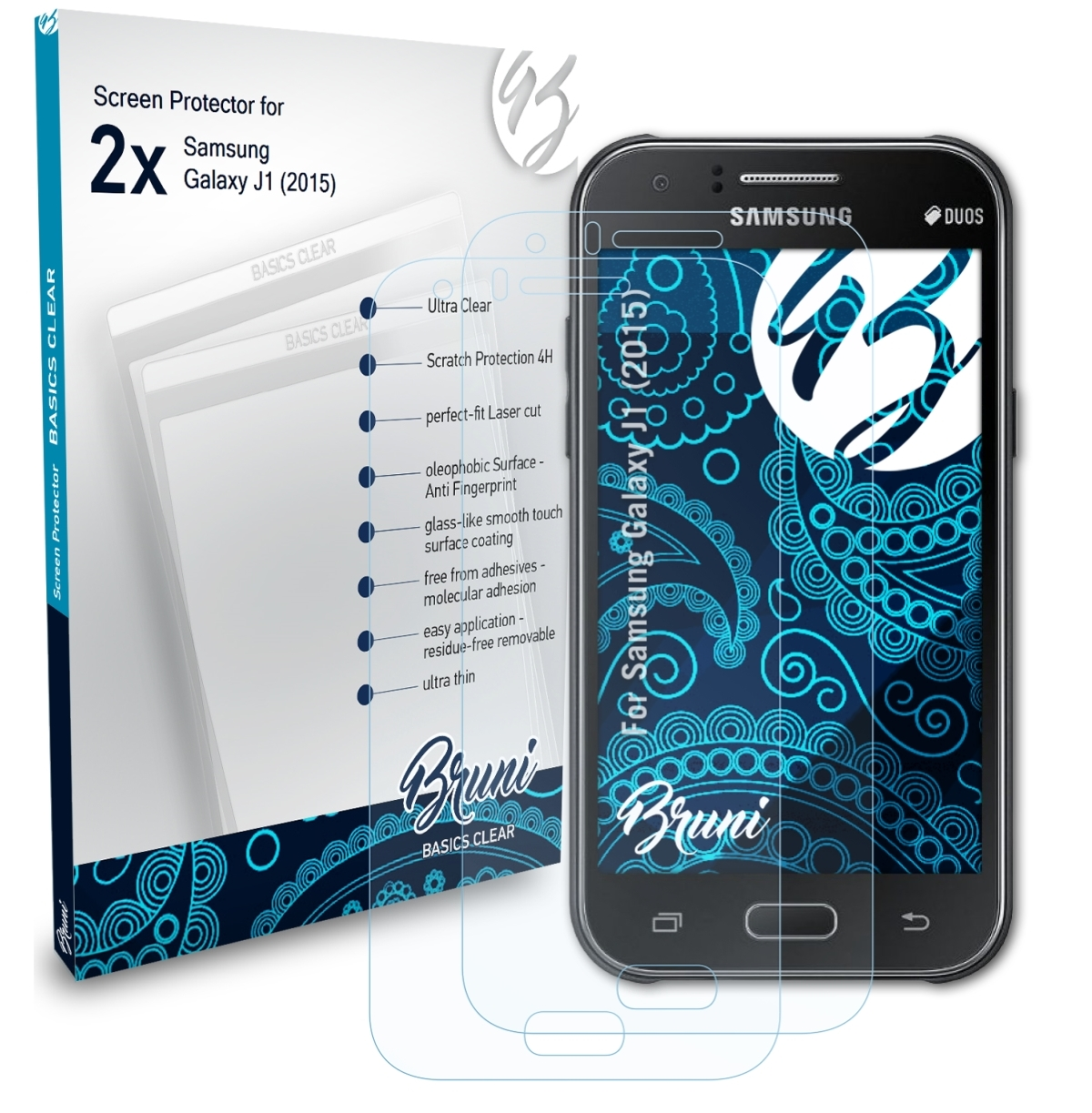 BRUNI 2x J1 Schutzfolie(für (2015)) Galaxy Samsung Basics-Clear