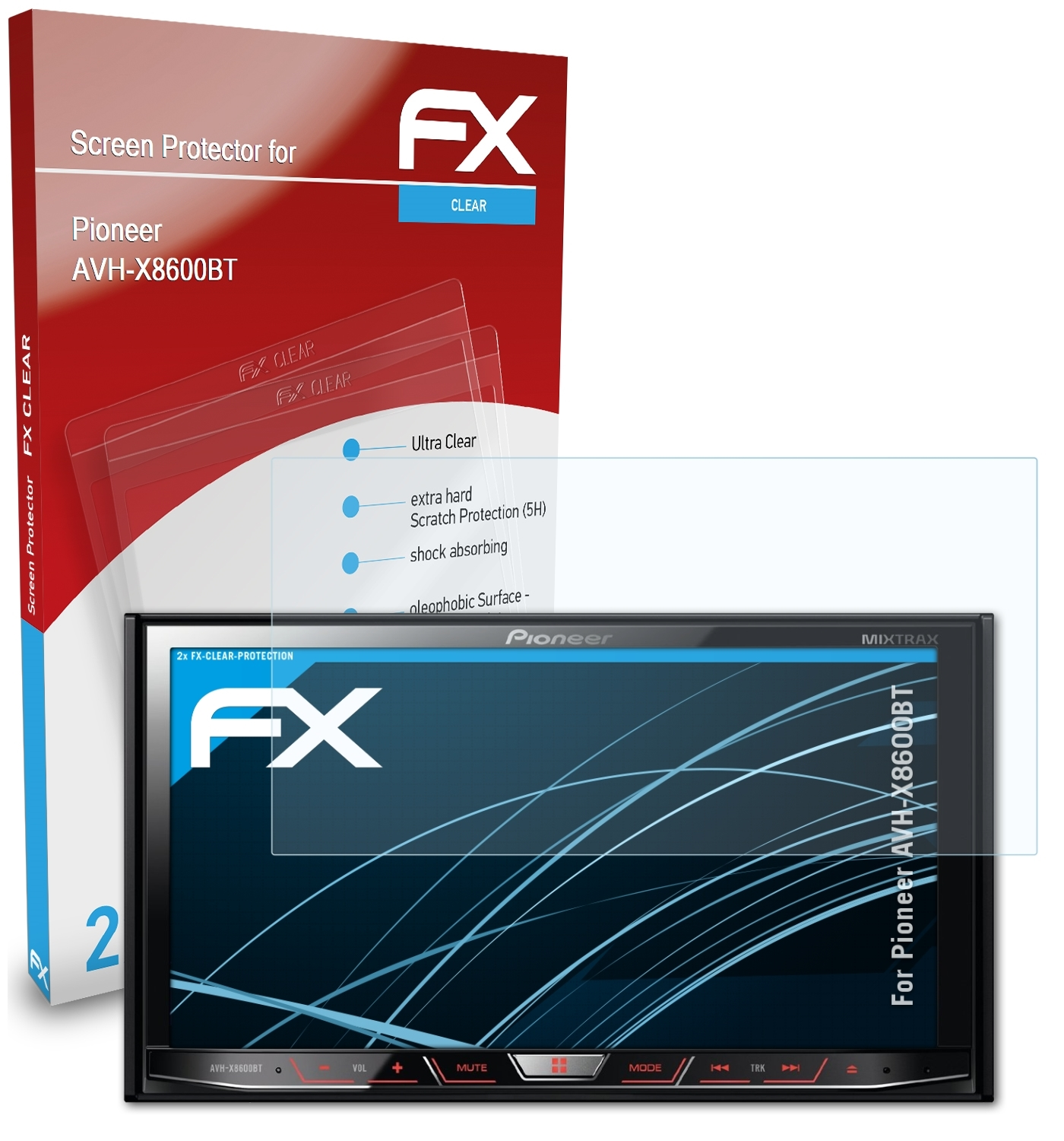 ATFOLIX 2x FX-Clear Displayschutz(für Pioneer AVH-X8600BT)