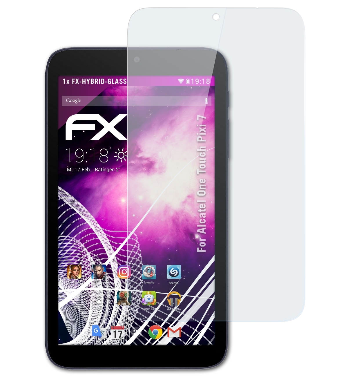 ATFOLIX FX-Hybrid-Glass Schutzglas(für Alcatel 7) Touch Pixi One