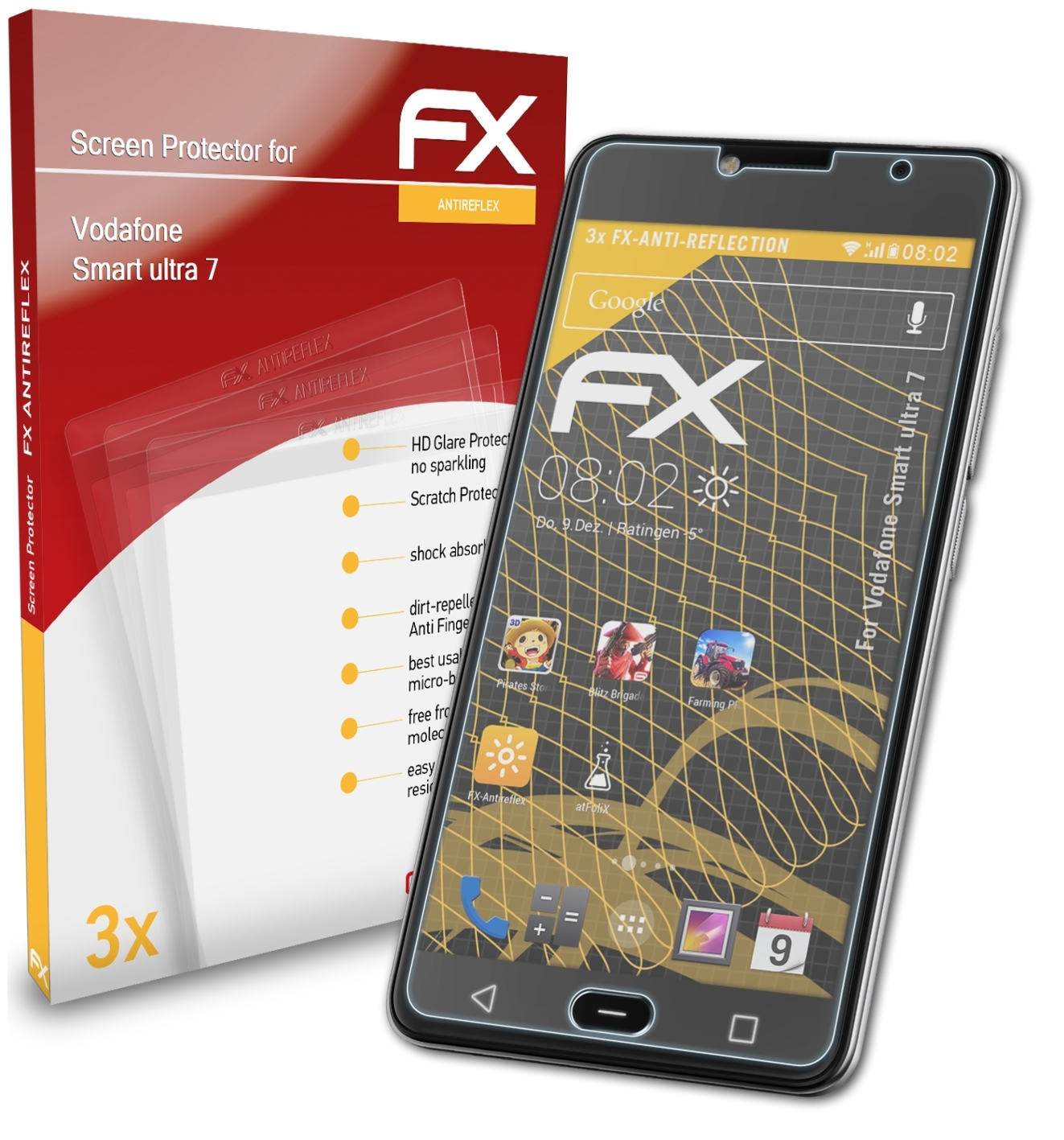 ATFOLIX 3x FX-Antireflex Displayschutz(für Smart ultra 7) Vodafone